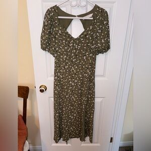Astr Olive Floral Midi Dress